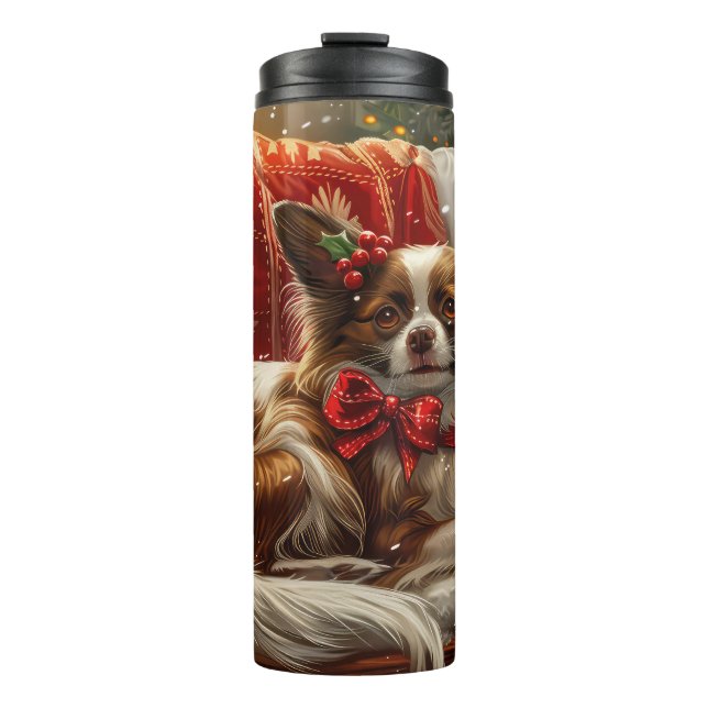 Papillon Dog Weihnachtsfest Thermosbecher (Vorderseite)