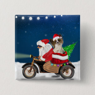 Papillon Dog Weihnachtsmann Claus Button