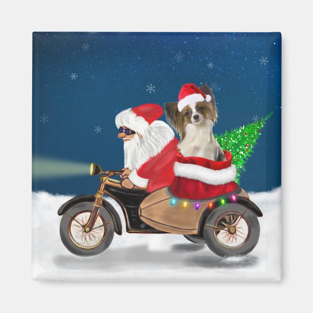 Papillon Dog Weihnachtsmann Claus Magnet (Vorne)