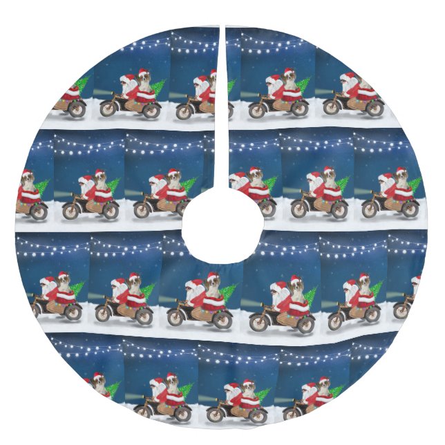 Papillon Dog Weihnachtsmann Claus Polyester Weihnachtsbaumdecke (Vorderseite)