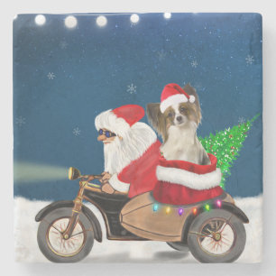 Papillon Dog Weihnachtsmann Claus Steinuntersetzer