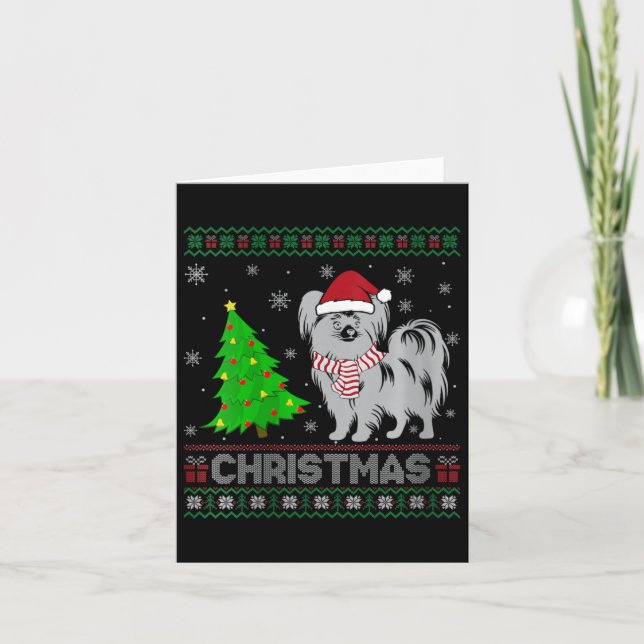 Papillon Dog Xmas Tree Lighting Ugly Christ Karte (Vorderseite)