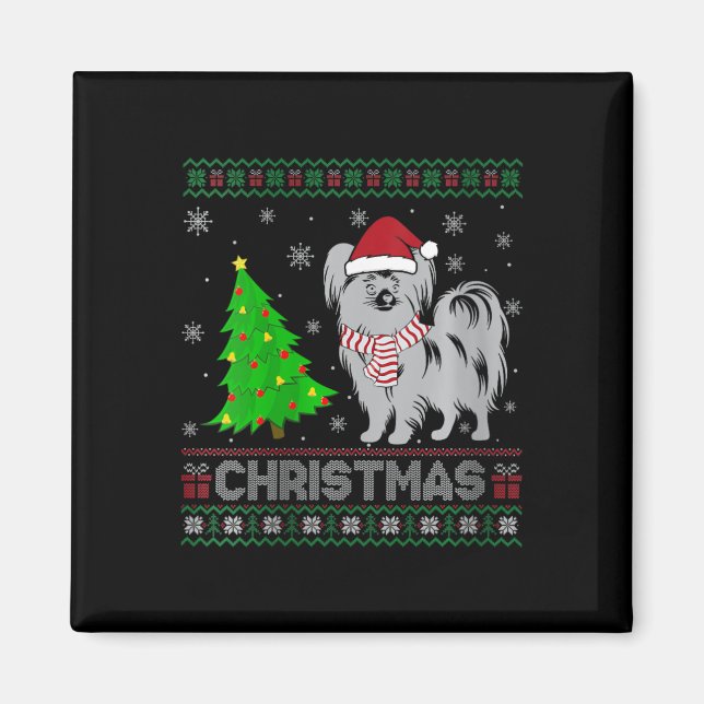 Papillon Dog Xmas Tree Lighting Ugly Christ Magnet (Vorne)