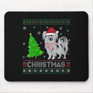 Papillon Dog Xmas Tree Lighting Ugly Christ Mousepad
