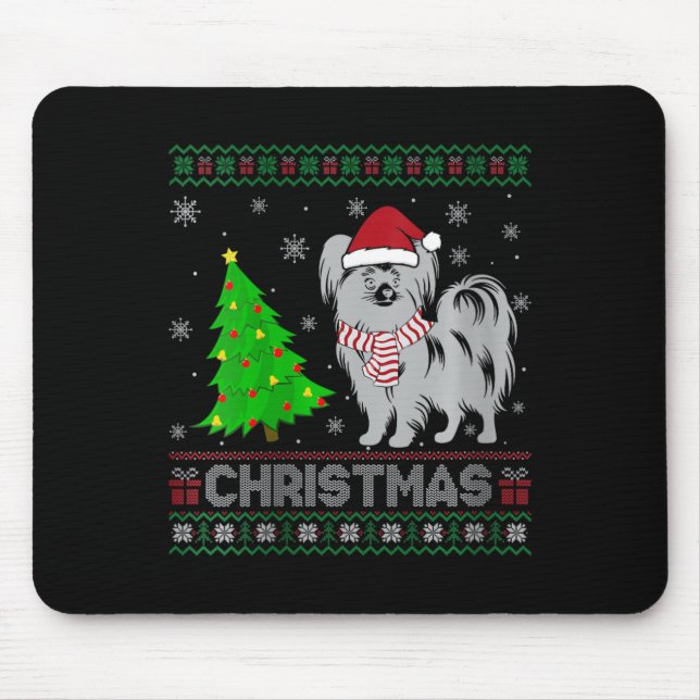 Papillon Dog Xmas Tree Lighting Ugly Christ Mousepad (Vorne)