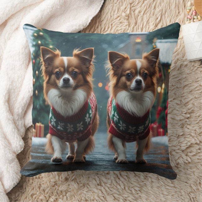 Papillon Dogs Christmas Snow Holiday Kissen (Decke)