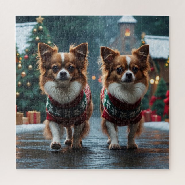 Papillon Dogs Christmas Snow Holiday Puzzle (Vertikal)