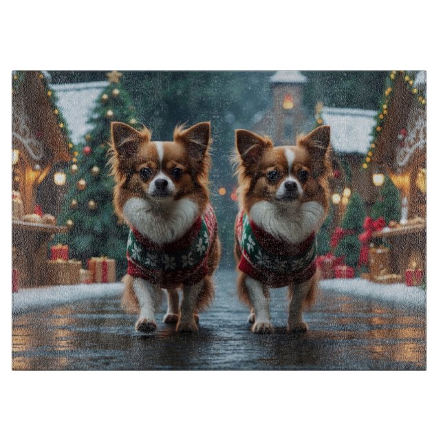 Papillon Dogs Christmas Snow Holiday Schneidebrett (Vorderseite)