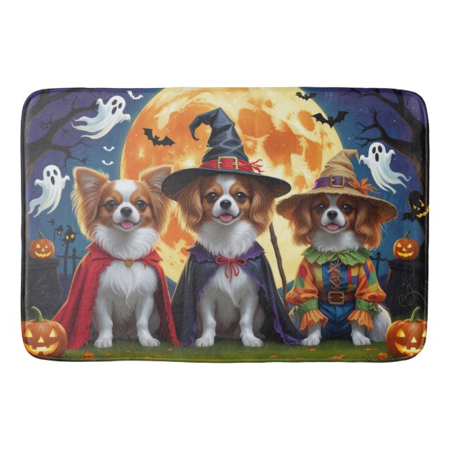 Papillon Dogs Pumpkin Halloween Funny Badematte (Vorderseite)