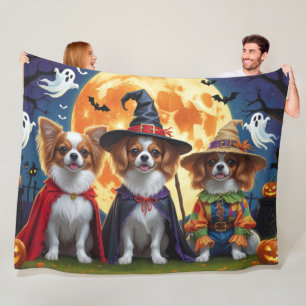 Papillon Dogs Pumpkin Halloween Funny Fleecedecke