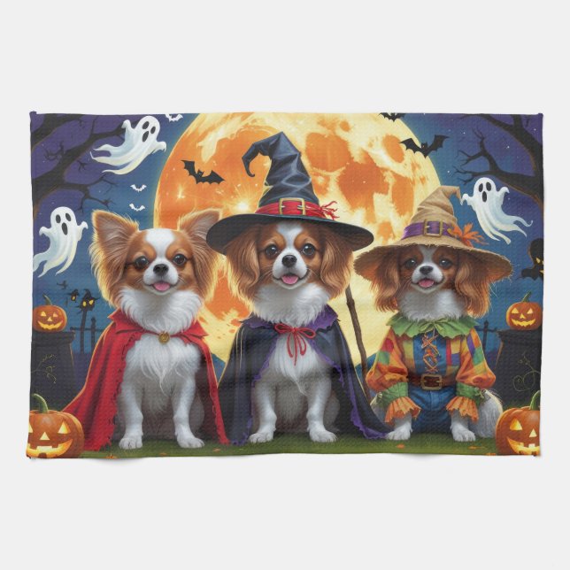 Papillon Dogs Pumpkin Halloween Funny Geschirrtuch (Horizontal)