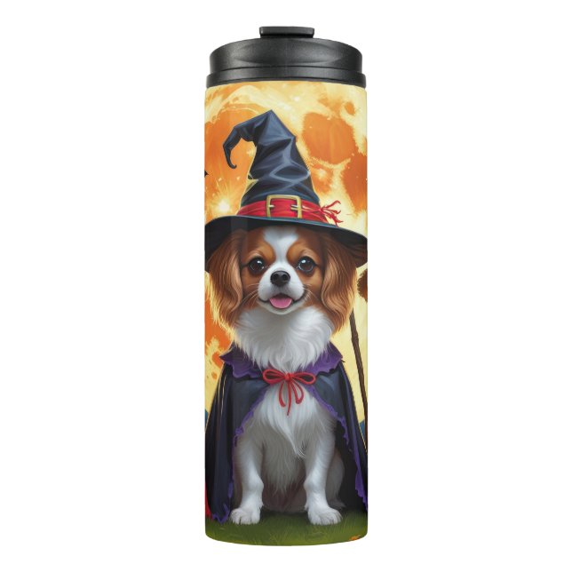 Papillon Dogs Pumpkin Halloween Funny Thermosbecher (Vorderseite)