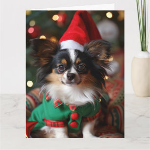 Papillon Elf Puppy Christmas Card Karte
