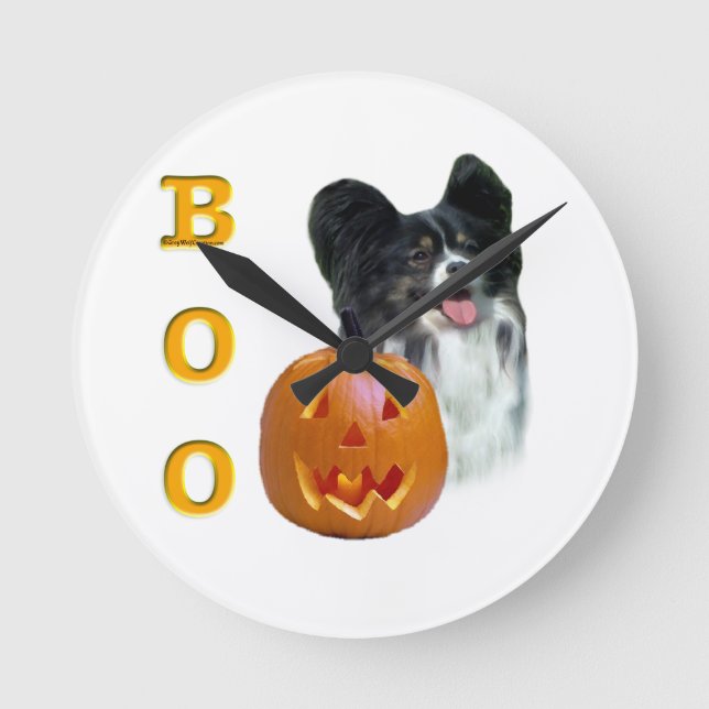 Papillon Halloween BOO Runde Wanduhr (Vorderseite)