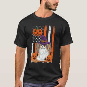 Papillon Halloween Flag USA Hexenhut Papillon Dog T-Shirt