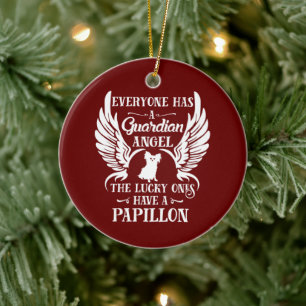 Papillon-Haustier-Schutzengel Keramik Ornament