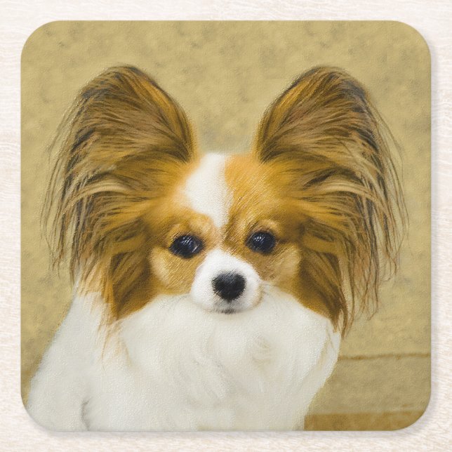 Papillon (Hound Tri) Malerei - Original Hundekunst Rechteckiger Pappuntersetzer (Vorderseite)