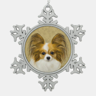 Papillon (Hound Tri) Malerei - Original Hundekunst Schneeflocken Zinn-Ornament