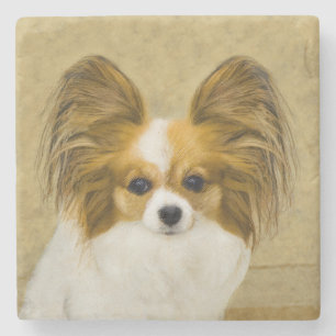 Papillon (Hound Tri) Malerei - Original Hundekunst Steinuntersetzer