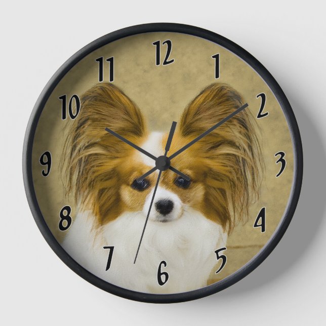 Papillon (Hound Tri) Malerei - Original Hundekunst Uhr (Vorderseite)