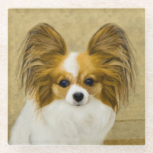 Papillon (Hound Tri) Malerei - Original Hundeschul Glasuntersetzer