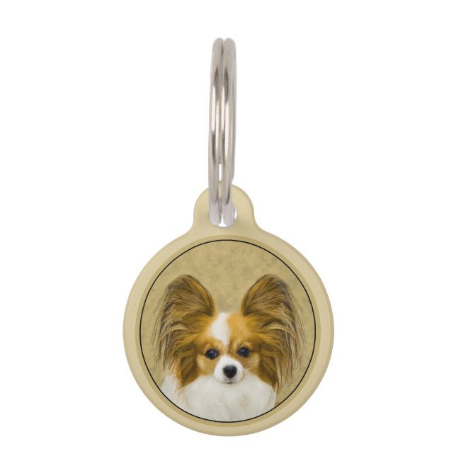 Papillon (Hound Tri) Malerei - Original Hundeschul Haustiermarke (Vorderseite)