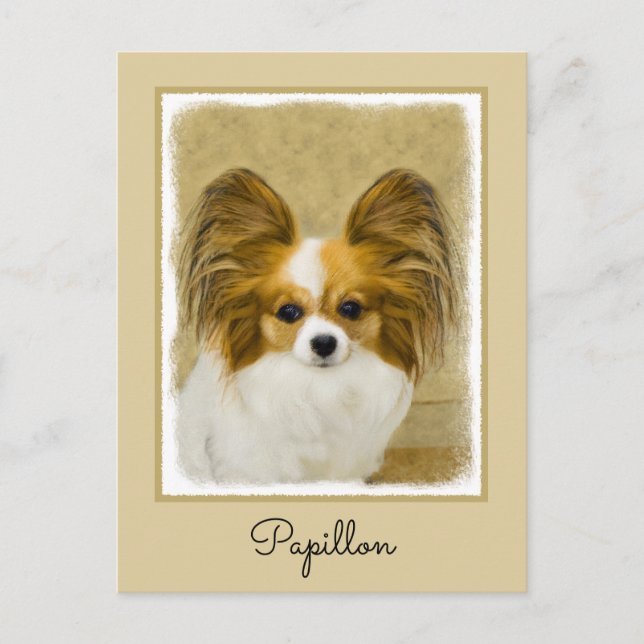 Papillon (Hound Tri) Malerei - Original Hundeschul Postkarte (Vorderseite)