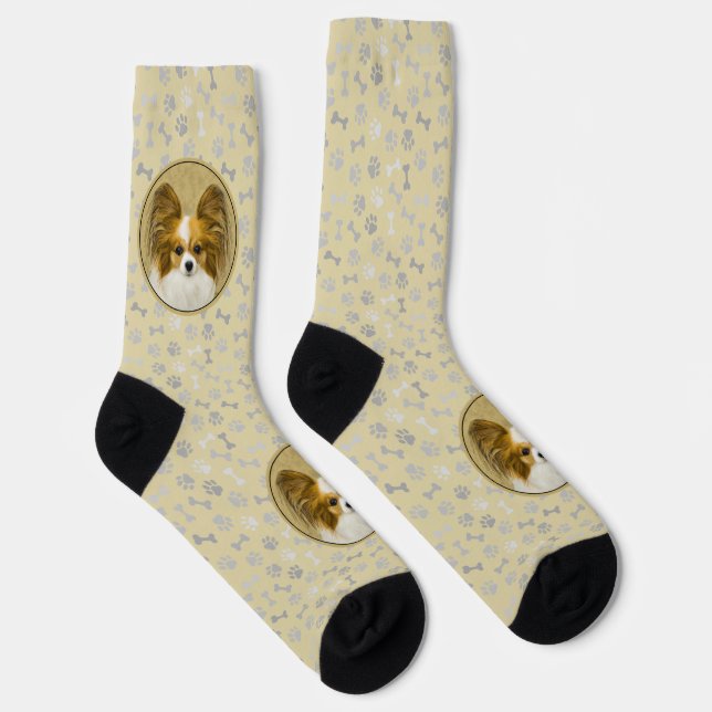 Papillon (Hound Tri) Malerei - Original Hundeschul Socken (Rechts)