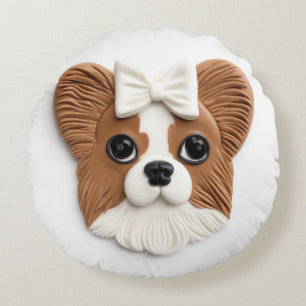 Papillon Hund 3D Inspiriert Rundes Kissen