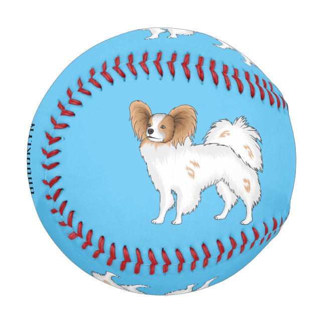 Papillon-Hund-Cartoon-Abbildung Baseball (Vorderseite Links)