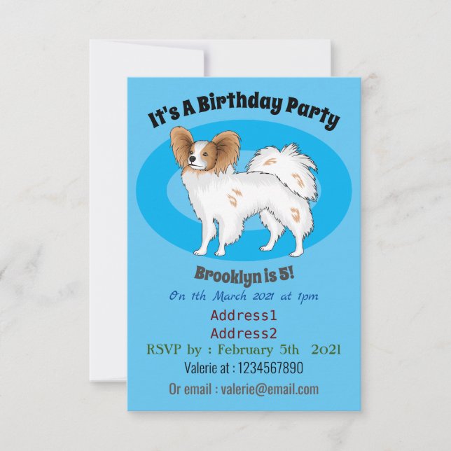 Papillon-Hund-Cartoon-Abbildung Einladung (Vorderseite)