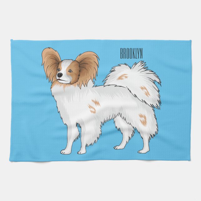 Papillon-Hund-Cartoon-Abbildung Geschirrtuch (Horizontal)