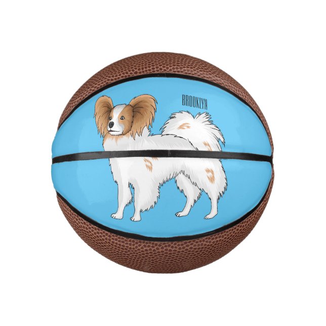 Papillon-Hund-Cartoon-Abbildung Mini Basketball (Vorderseite)