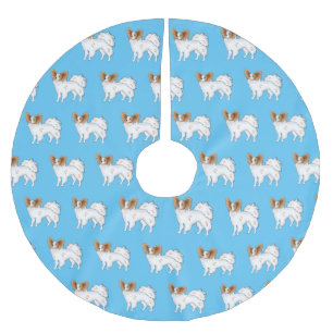 Papillon-Hund-Cartoon-Abbildung Polyester Weihnachtsbaumdecke