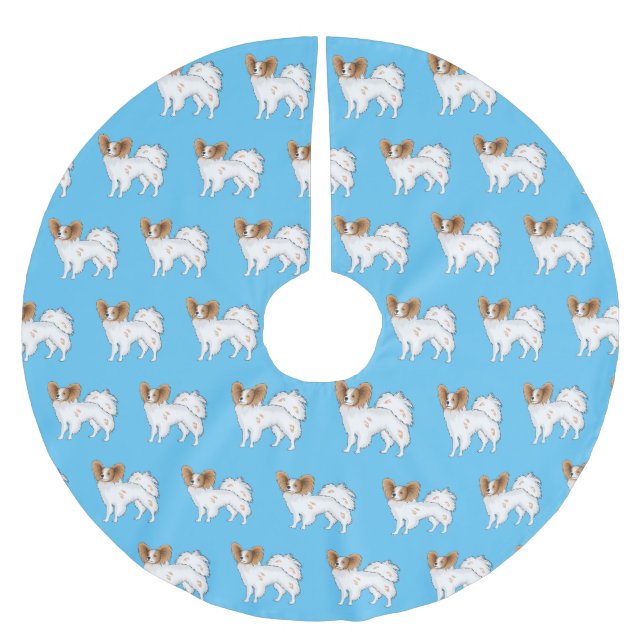 Papillon-Hund-Cartoon-Abbildung Polyester Weihnachtsbaumdecke (Vorderseite)