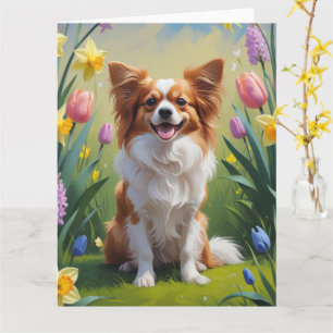 Papillon-Hund-Frühlingsblumen-Gemälde  Karte