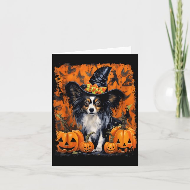 Papillon-Hund Halloween Karte (Vorderseite)
