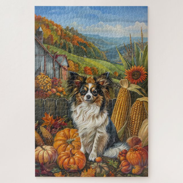 Papillon-Hund Herbst Ernte Erntedank Puzzle (Vertikal)