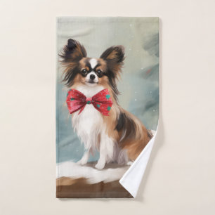 Papillon-Hund im Schnee Weihnachten Badhandtuch Set