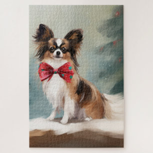 Papillon-Hund im Schnee Weihnachten Puzzle