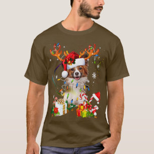 Papillon-Hund-Rentier-Weihnachtslichter T-Shirt