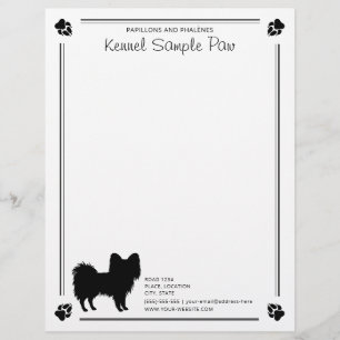 Papillon-Hund-Silhouette mit Pfoten und individuel Briefbogen