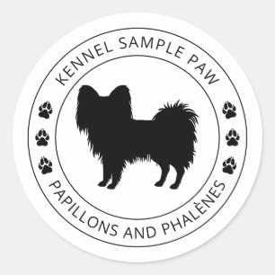 Papillon-Hund-Silhouette mit Pfoten und individuel Runder Aufkleber