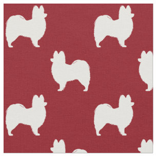 Papillon-Hund Silhouetten Muster Rot und Weiß Stoff