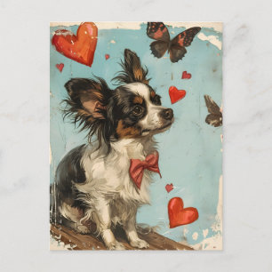 Papillon-Hund Vintage Valentinstag Postkarte