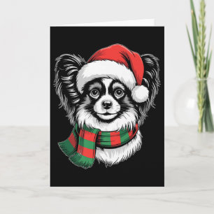 Papillon-Hund Weihnachten Santa-Hut Schal Weihnach Karte