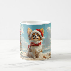 Papillon-Hund Weihnachten Vintage Strand Kaffeetasse