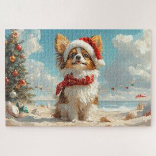 Papillon-Hund Weihnachten Vintage Strand Puzzle