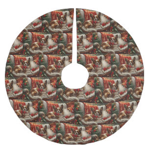Papillon-Hund Weihnachtsfestlich Polyester Weihnachtsbaumdecke