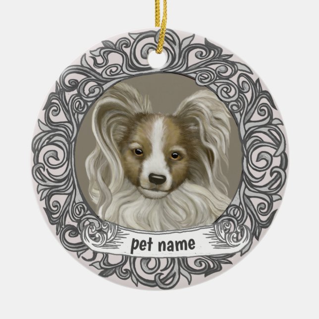 Papillon Hunde Liebenserinnerung Anhänger Keramik Ornament (Vorne)